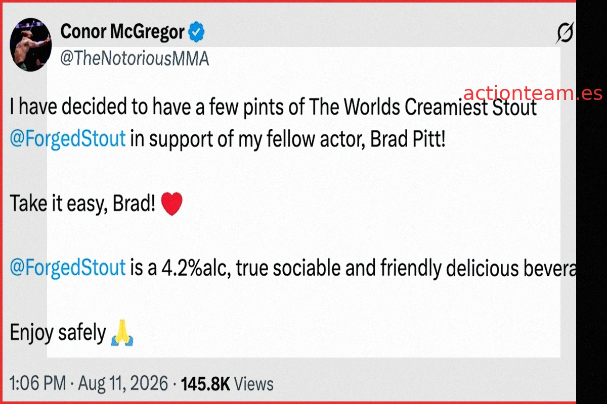 Conor McGregor rompe su racha sin alcohol, citando a Brad Pitt como inspiración